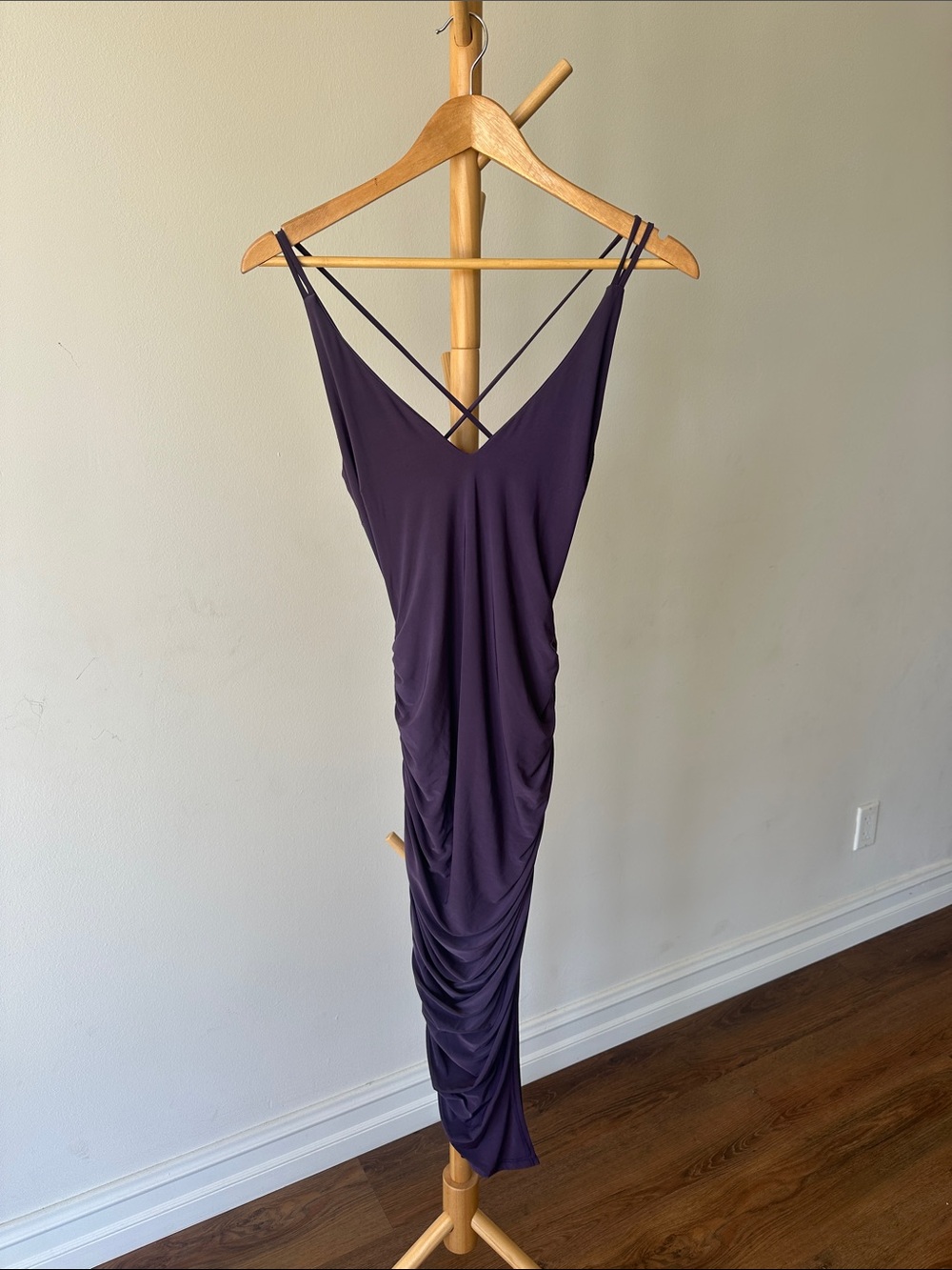 Ruched Strappy Midi Dress - Deep Plum